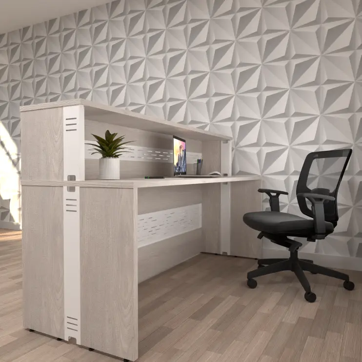 BALCÃO DE ATENDIMENTO RETO COM DETALHES EM AÇO