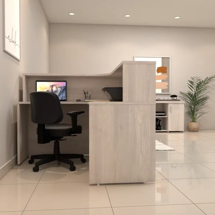 BALCÃO EM L COM PÉ PAINEL