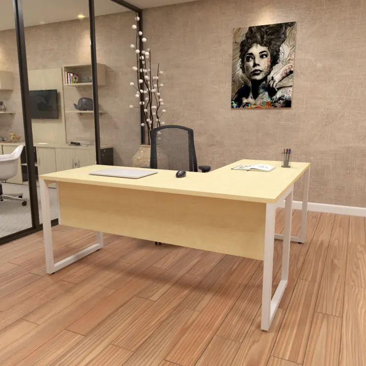 MESA EM L COM PÉ EM AÇO