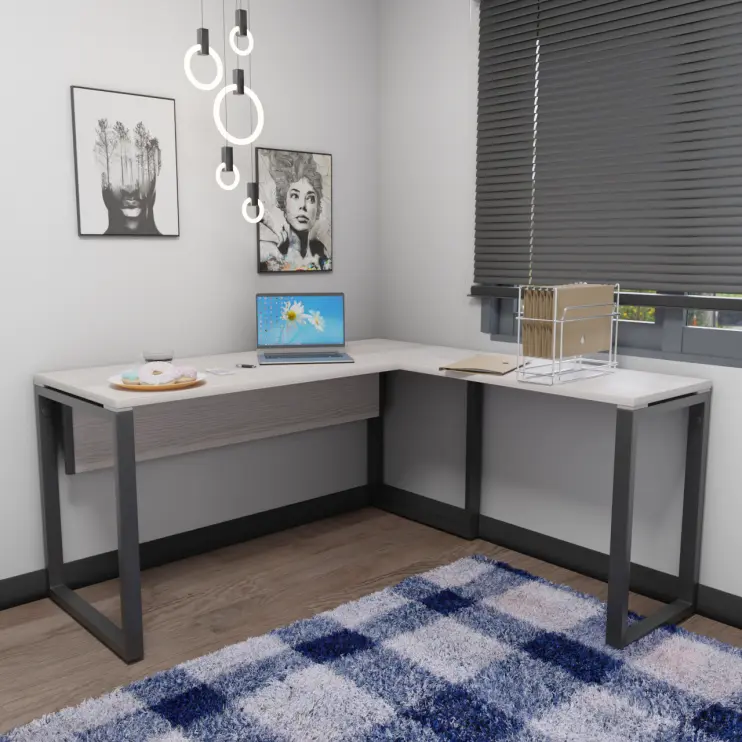 MESA EM L COM PÉ TRAVE DE AÇO