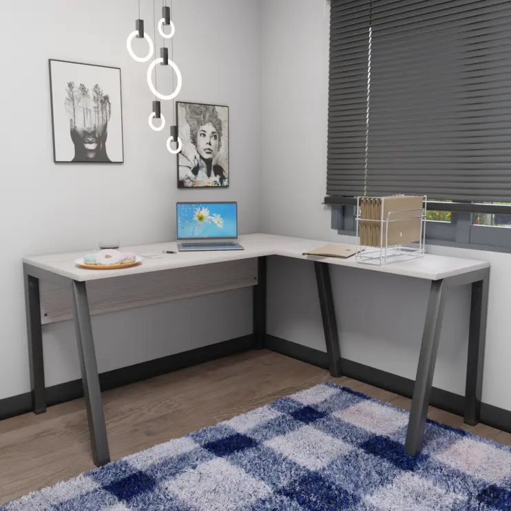 MESA EM L COM PÉ TRAVE DE AÇO