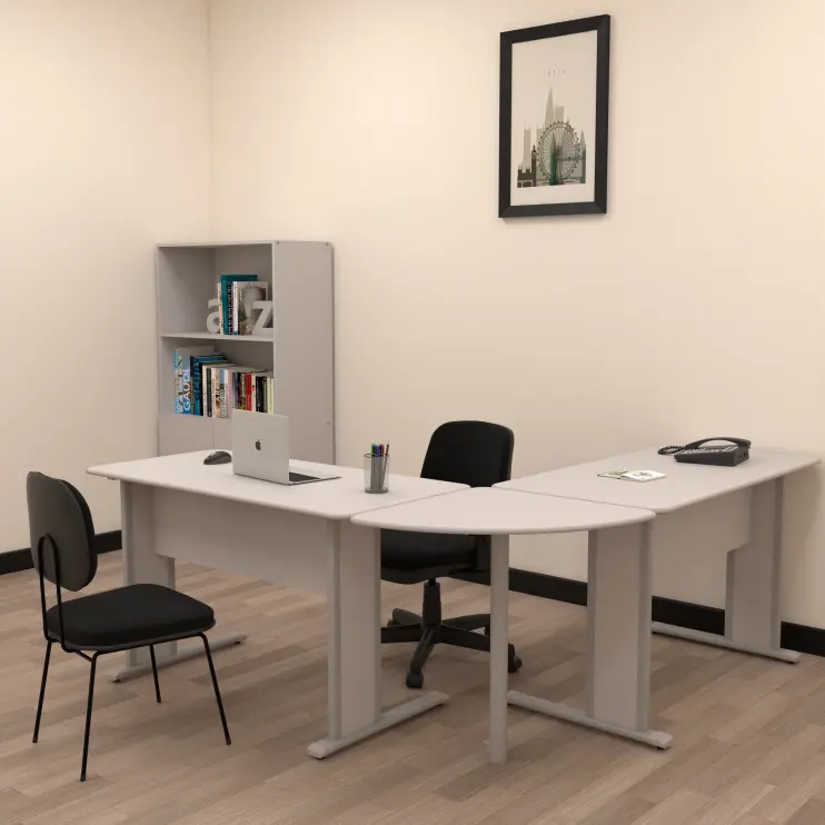 CONJUNTO DE MESA EM L COM PÉ DE AÇO