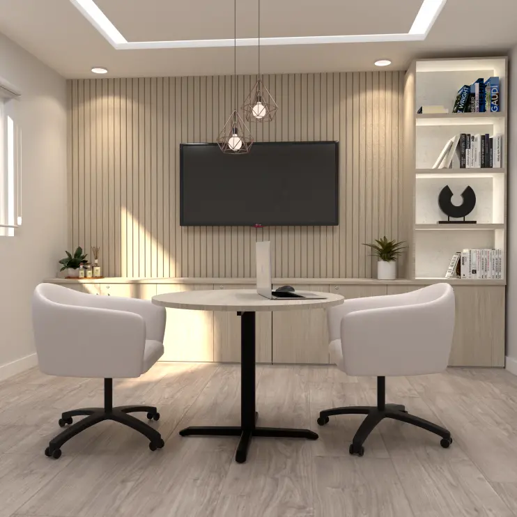 MESA DE REUNIÃO REDONDA COM PÉ DE AÇO