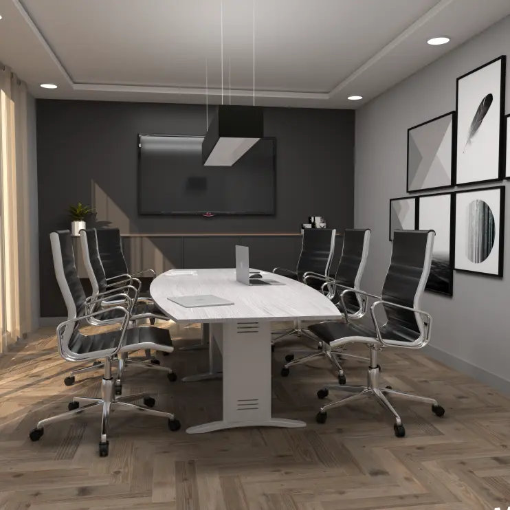 MESA DE REUNIÃO SEMIOVAL COM PÉ DE AÇO