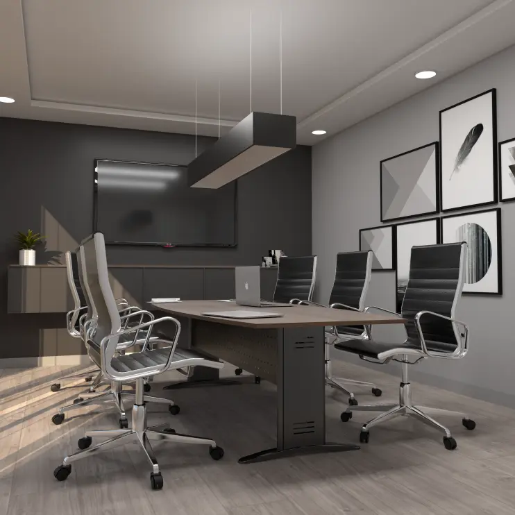 MESA DE REUNIÃO SEMIOVAL BIPARTIDA COM PÉ DE AÇO