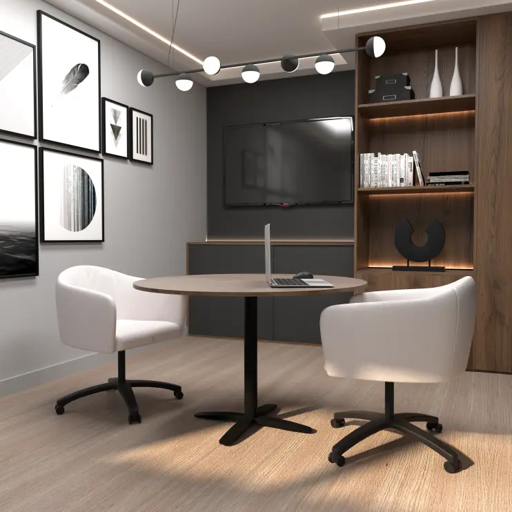 MESA DE REUNIÃO REDONDA COM PÉ DE AÇO