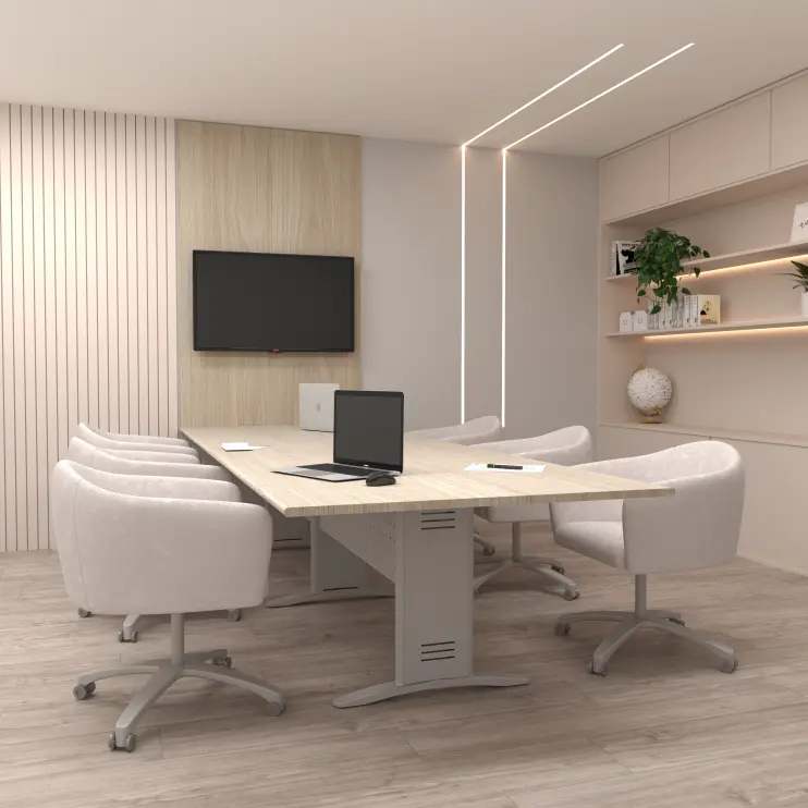 MESA REUNIÃO RETANGULAR BIPARTIDA COM PÉ DE AÇO