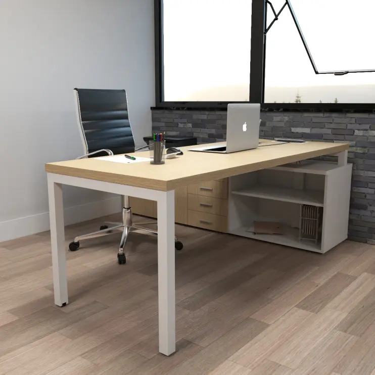 MESA DIRETIVA COM PÉ DE AÇO E ARMÁRIO LATERAL