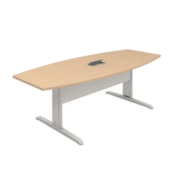 MESA REUNIÃO SEMIOVAL COM CAIXA DE TOMADA E PÉ DE AÇO