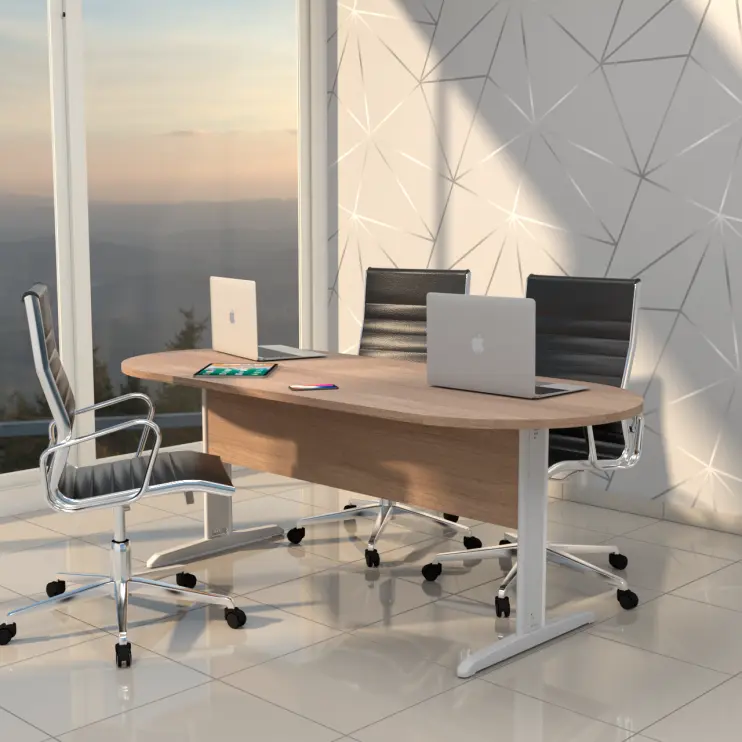 MESA DE REUNIÃO OVAL COM PÉ DE AÇO