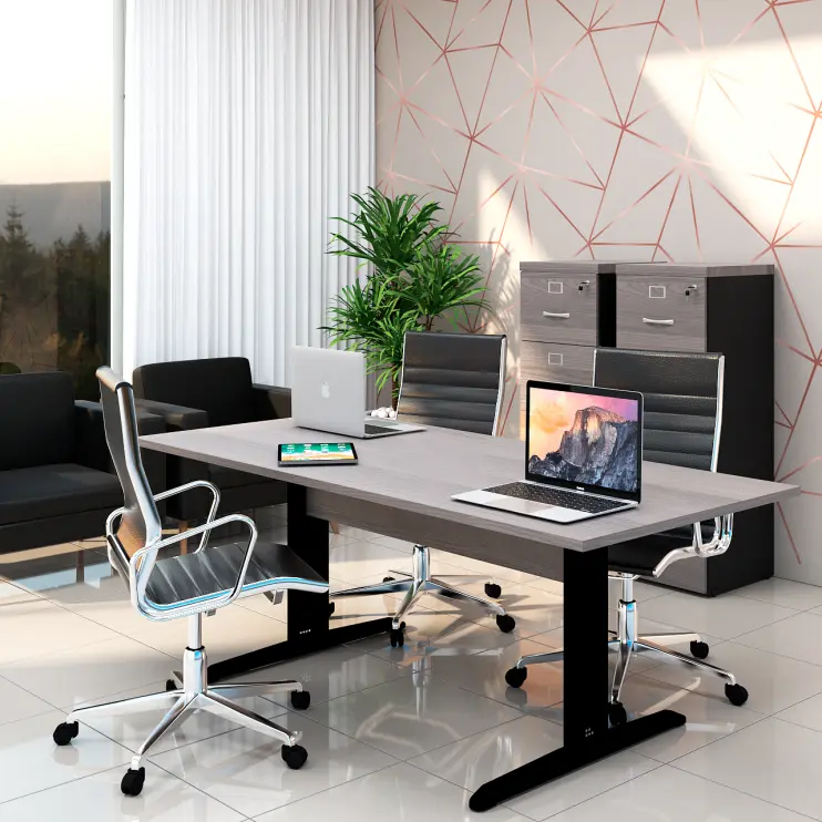 MESA DE REUNIÃO RETANGULAR PÉ DE AÇO