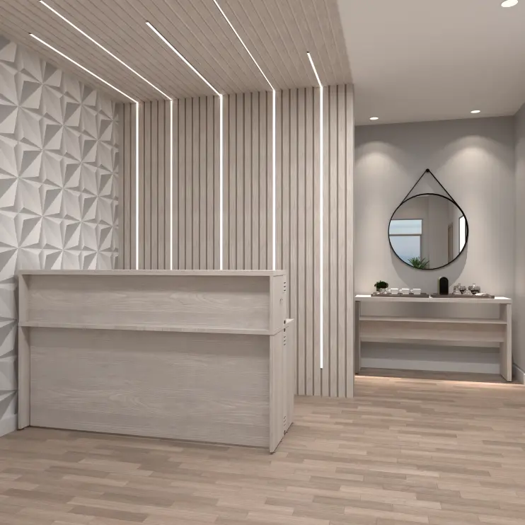 BALCÃO DE ATENDIMENTO RETO COM PÉ PAINEL