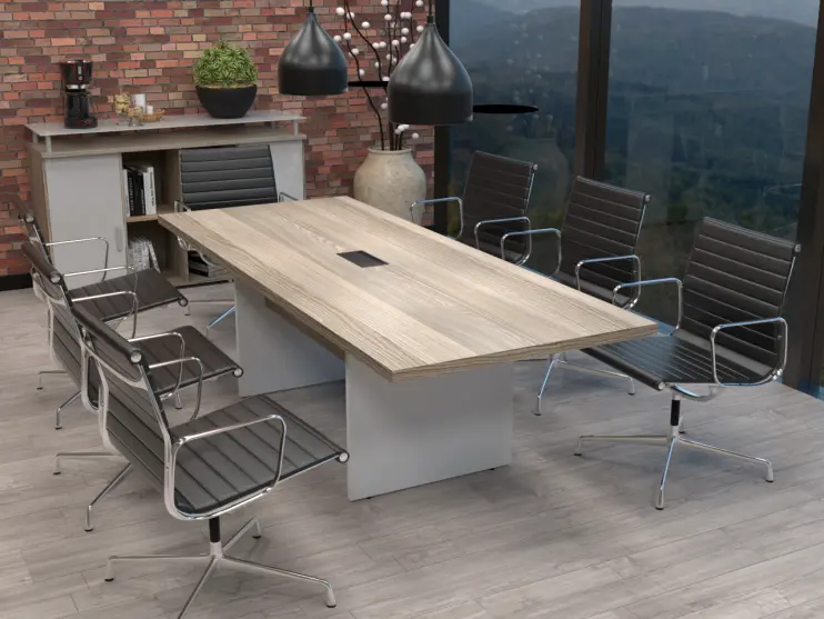 MESA DE REUNIÃO RETANGULAR COM CAIXA DE TOMADAS