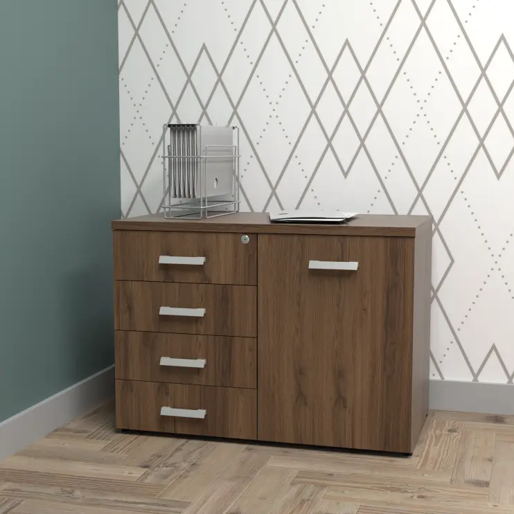 ARMÁRIO BAIXO DE 4 GAVETAS COM PORTA LATERAL