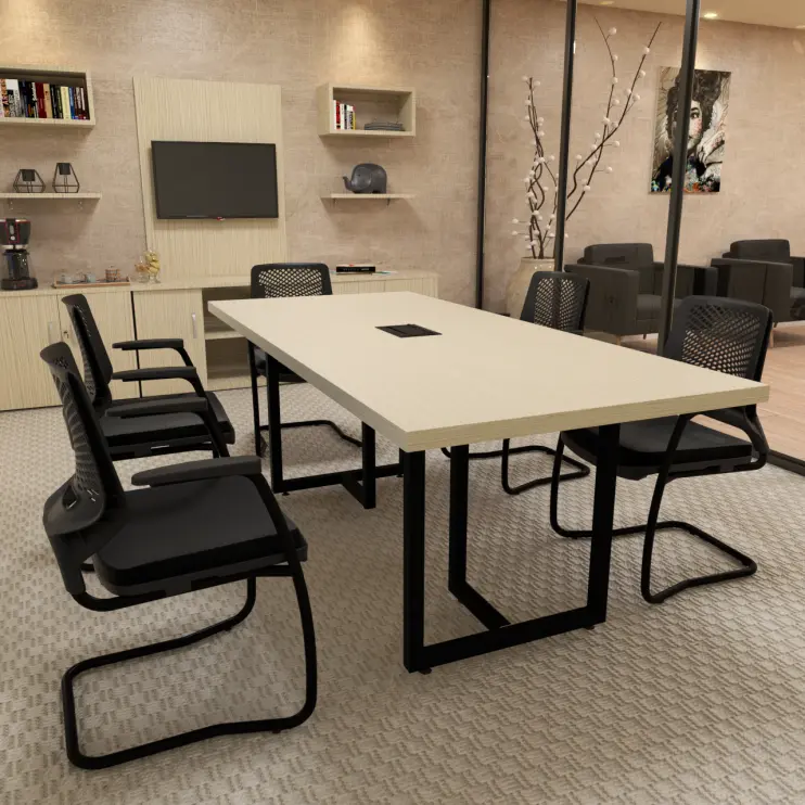 MESA DE REUNIÃO RETANGULAR COM CAIXA DE TOMADA