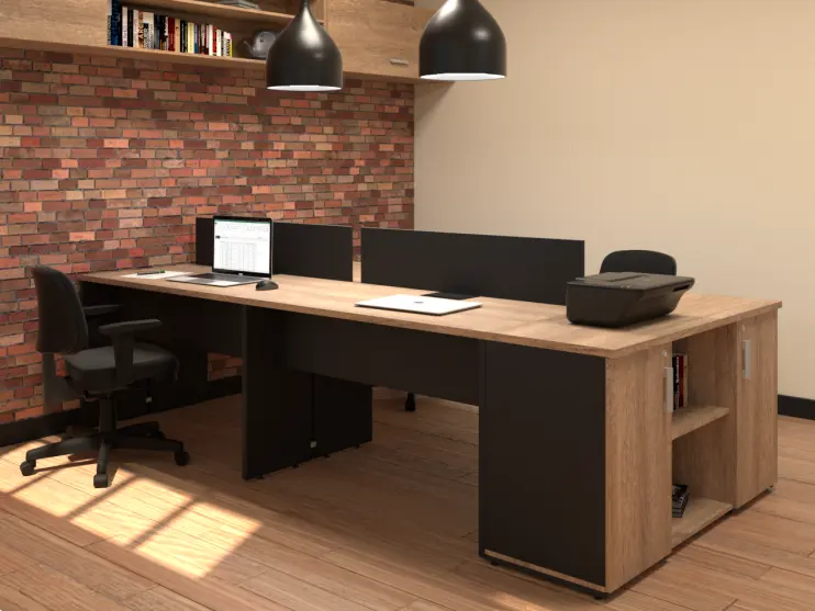 PLATAFORMA DUPLA PÉ PAINEL COM ARMÁRIO NA PONTA