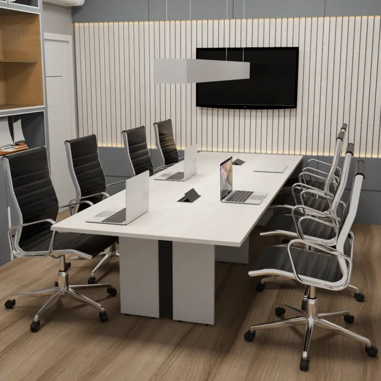 MESA DE REUNIÃO RETANGULAR BIPARTIDA COM CAIXA DE TOMADA