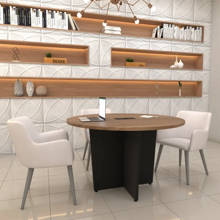 MESA DE REUNIÃO REDONDA COM CAIXA DE TOMADA