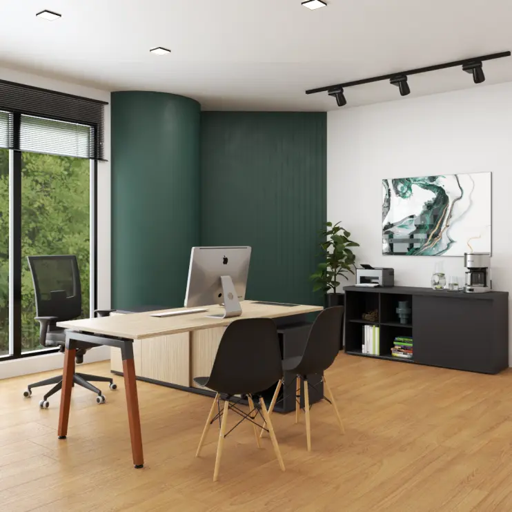 MESA DIRETIVA COM PÉ EM MADEIRA NATURAL