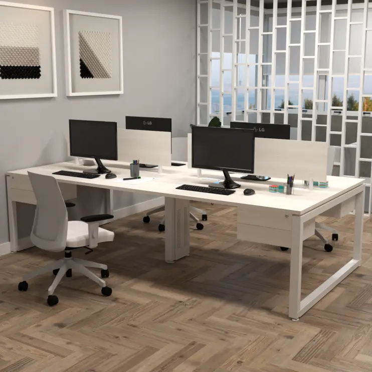 PLATAFORMA DUPLA PÉ QUADRO DE AÇO COM GAVETEIRO FIXO