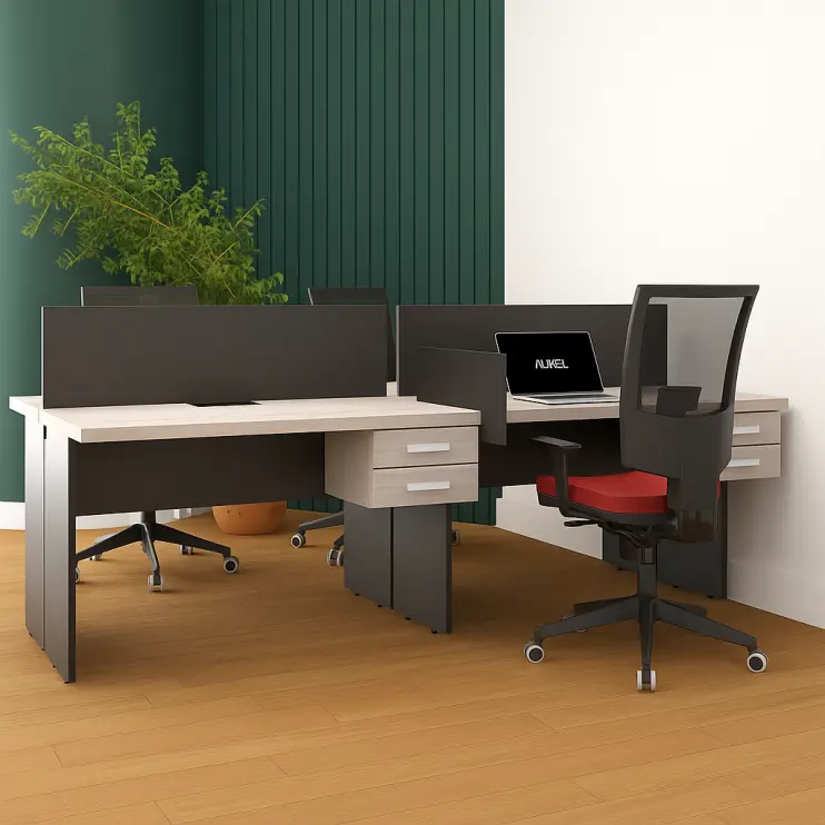 PLATAFORMA DUPLA PÉ PAINEL COM GAVETEIRO FIXO